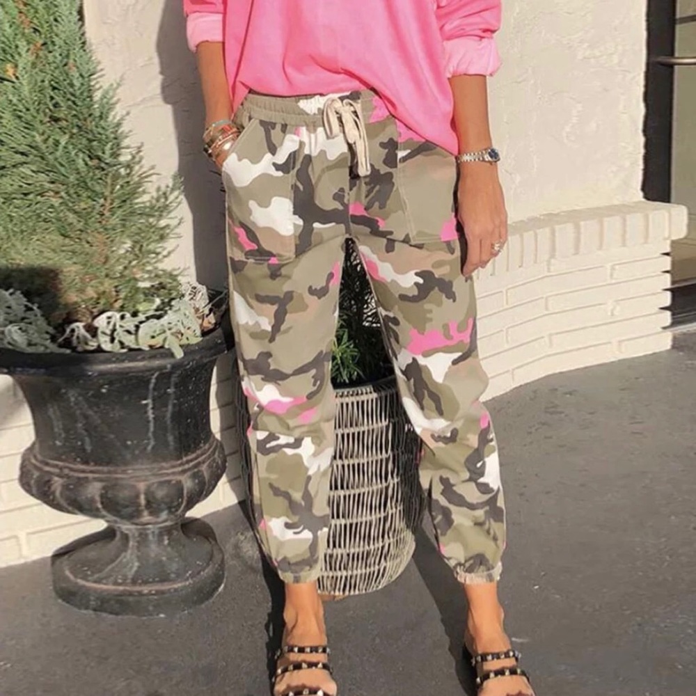 PINK CAMO PRINT ELASTIC WAIST PANTS-JOGGERS - Picture 3 of 6